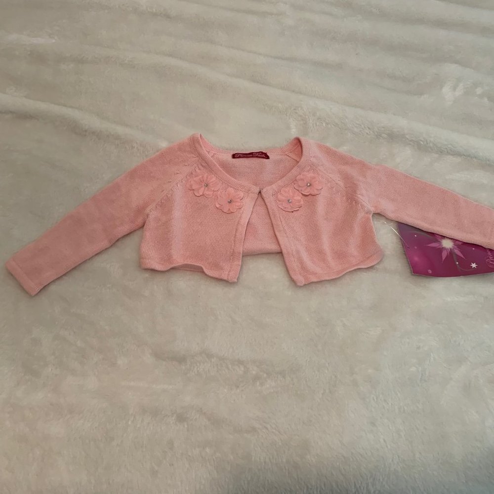 Princess Faith NWT Pink 100% Cotton Cardigan With Flowers Size 12 Months